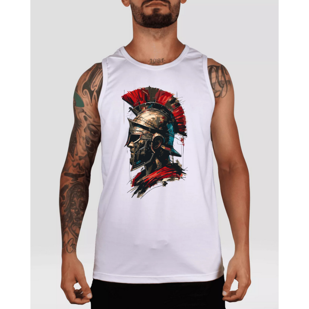 Camiseta Regata Espartano Guerreiros Casual Streetwear Anime Desenho Filme Masculina Algodão Camisa Cavada Masculino