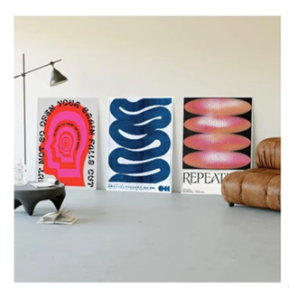 Quadros decorativos Modern Abstract Open Your Mind Blue Waves Vintage Japanese (3 peças) em Oferta na Shopee