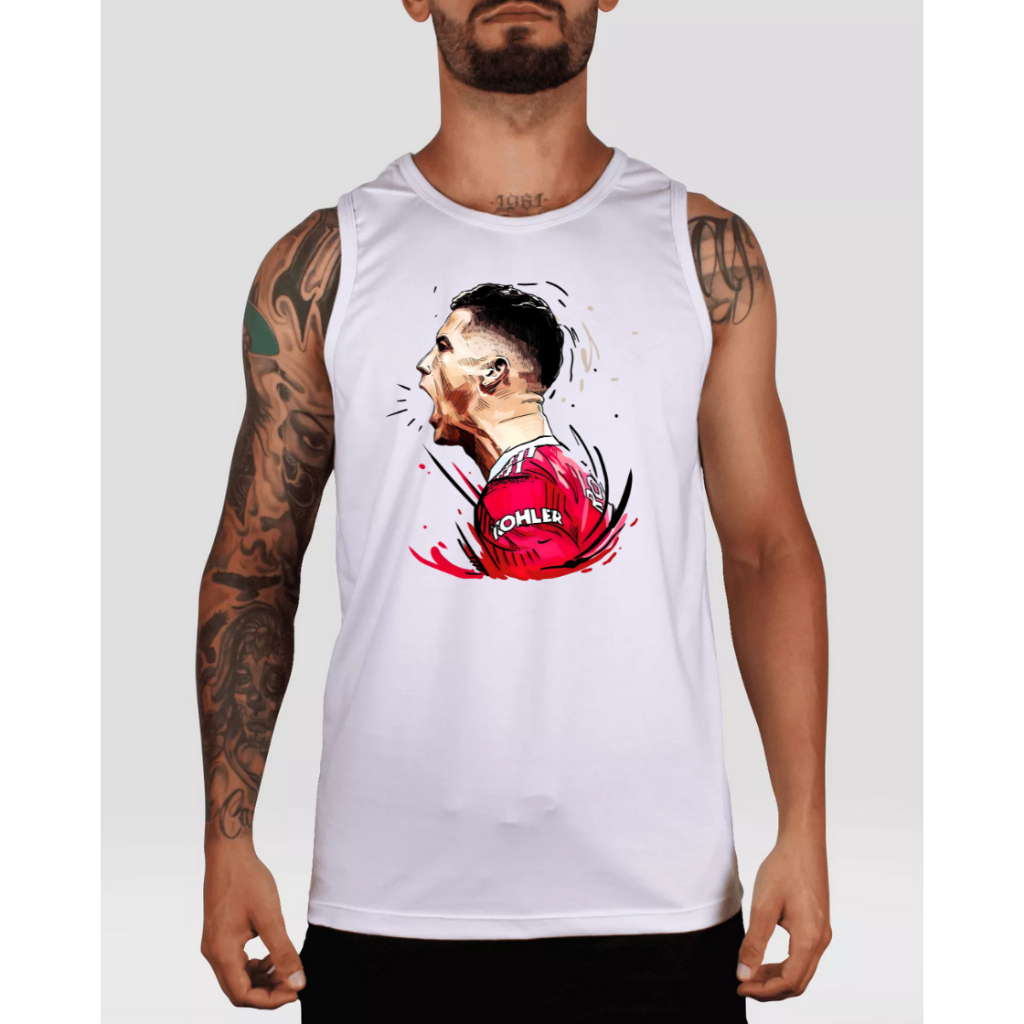 Camiseta Regata CR7 Cristiano Ronaldo Robozão Masculina Futebol Tecido Algodão Camisa Cavada Masculino