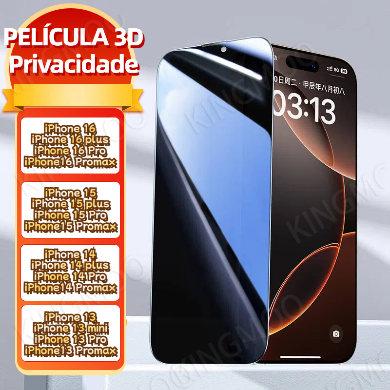 Película de Vidro Privacidade Anti Spy para iPhone 11 12 13 14 15 Pro Max Plus Cobertura 3D