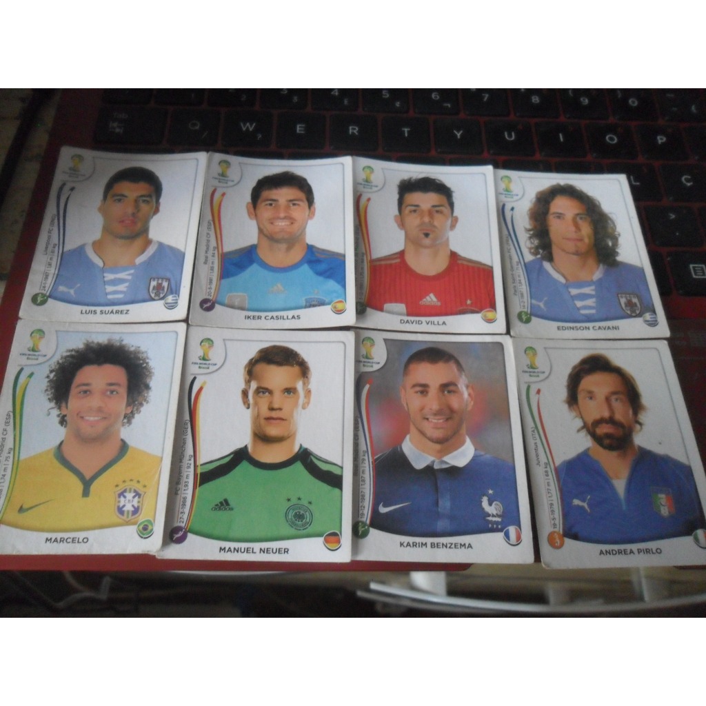 8 figurinhas copa do mundo 2014 - Suarez - Casillas - David Villa -  Marcelo - Neuer - Pirlo - Benzema - Cavani