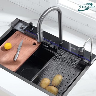 Cuba Pia Quadrada Cozinha 75x45cm Gourmet Inteligente Inox 304 Com Torneira E Acessórios Preto Yesop em Oferta na Shopee