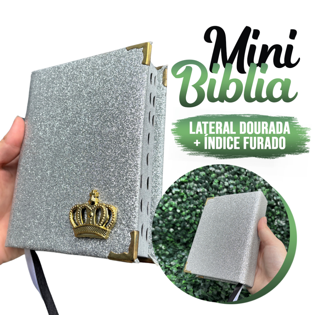 MINI Bíblia Glitter Prata Evangélica para crianças com índice Letra Pequena ARC Jovem de bolsa em Oferta na Shopee