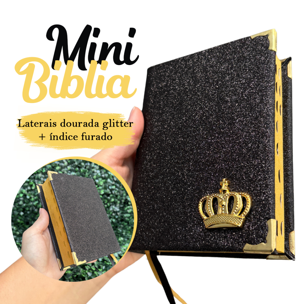 MINI Bíblia Glitter Preta Evangélica para crianças c/ índice Letra Pequena Versão ARC Jovem de bolsa em Oferta na Shopee
