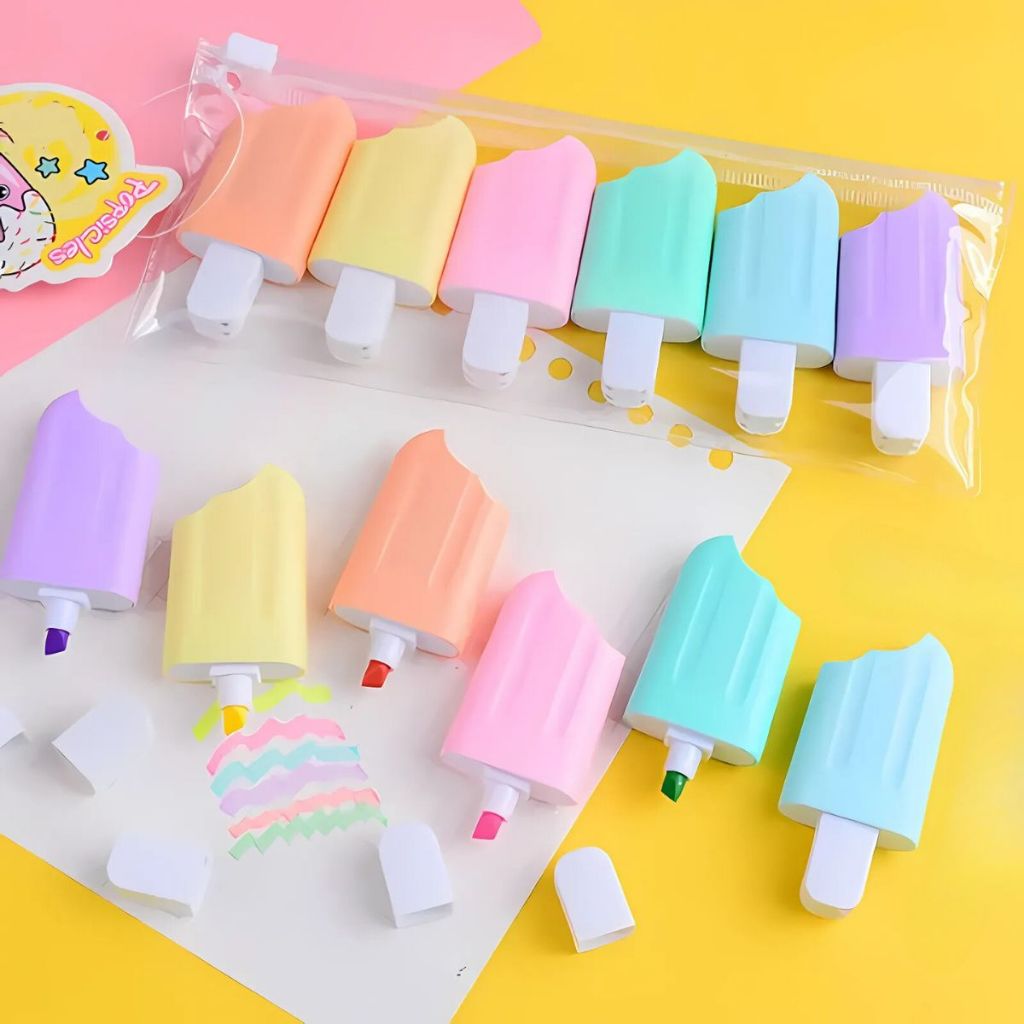 Marca Texto Fofo Candy Picolé Casquinha Esmalte Marcadores Texto Papelaria Fofa Material Escolar em Oferta na Shopee