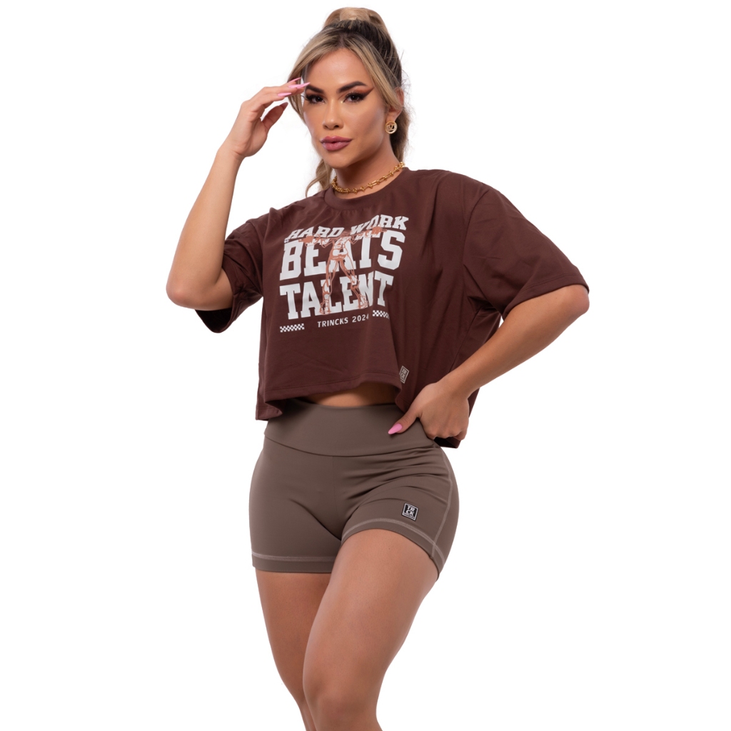 Cropped Algodão Feminino Camiseta Academia Oversized Larguinha Frases Academia