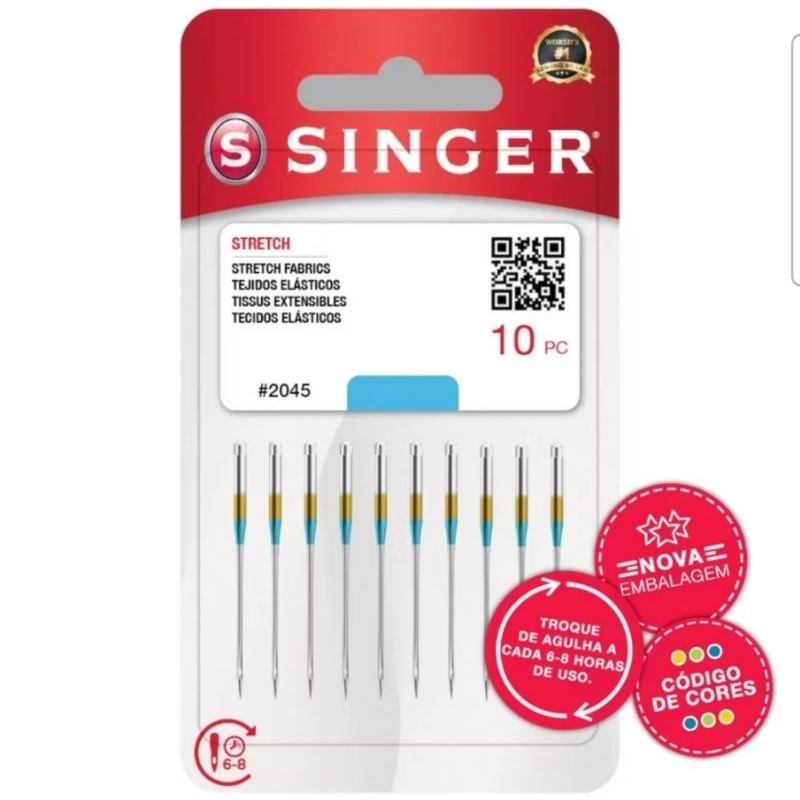 Agulhas Singer 2045 Doméstica Malha e Tecidos Elástico Blister Com 10 un em Oferta na Shopee