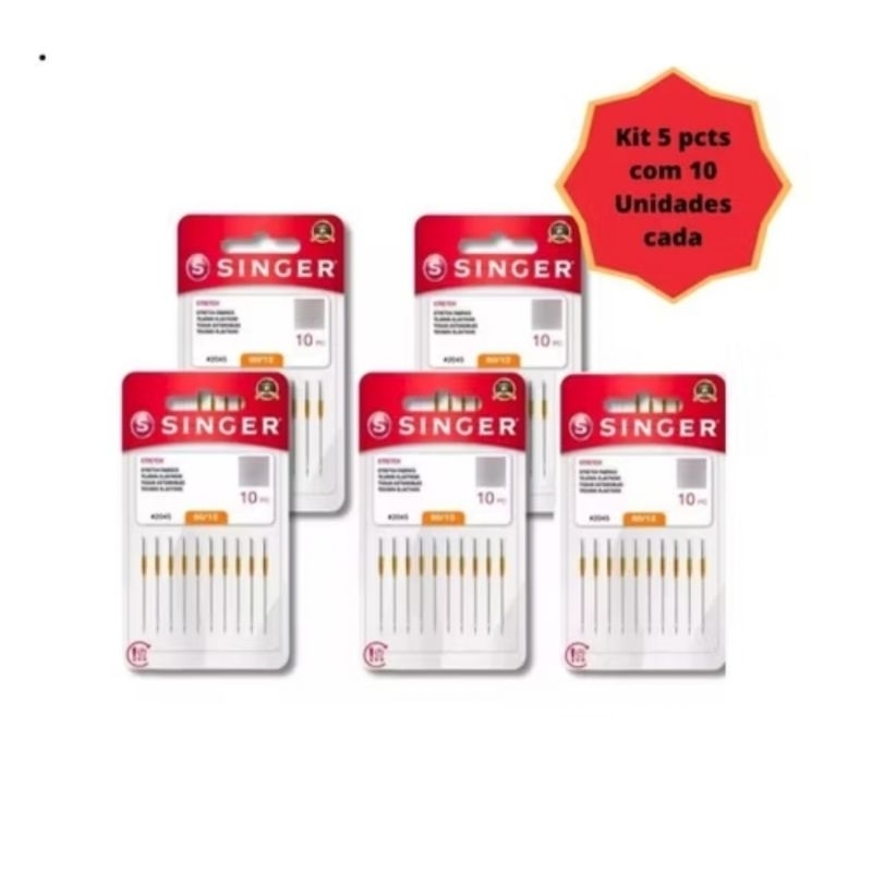 Kit 50 Agulhas Singer Máquina Doméstica 2045 Ponta Ouro Dourada Ideal Para tecidos De Malha e Jeans em Oferta na Shopee