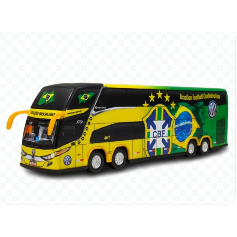 Brinquedo em miniatura de ônibus da Seleção Brasileira  CBF Brazilian Football colecionável 30 centímetros.