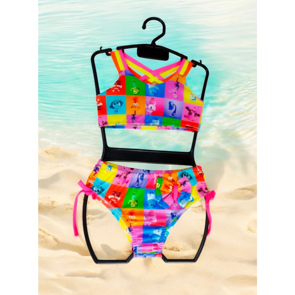 Biquini Estampado Colorido Top + Calcinha Moda Infantil Roupa de Praia