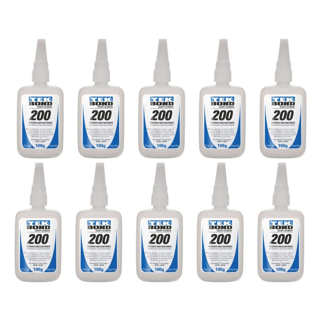 Kit 10 Adesivos Instantâneo 200 100g Tekbond Super Bond Fixação Rápida Conserte móveis Utensílios