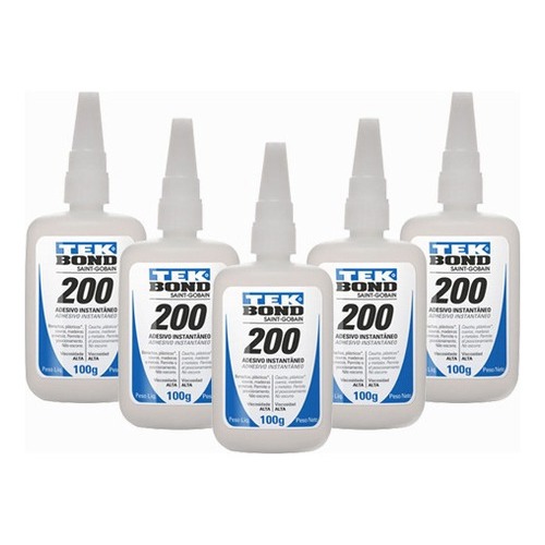 Kit Com 6 Adesivo Instantâneo Tekbond 200 Super Cola Gel 100g Super Bond Fixação Rápida Conserte