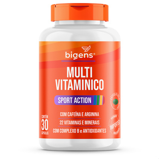 Multivitaminico Sport Action 🏋️ (22 Vitaminas e Minerais) com Cafeína e Arginina | 30 Cáps | Bigens em Oferta na Shopee