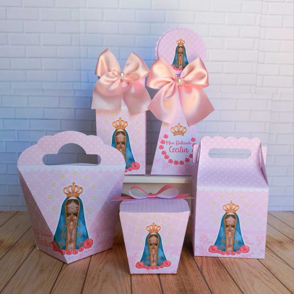 Kit Festa Personalizados Batizado Nossa Senhora Aparecida Lembrancinhas Caixinhas para Festa