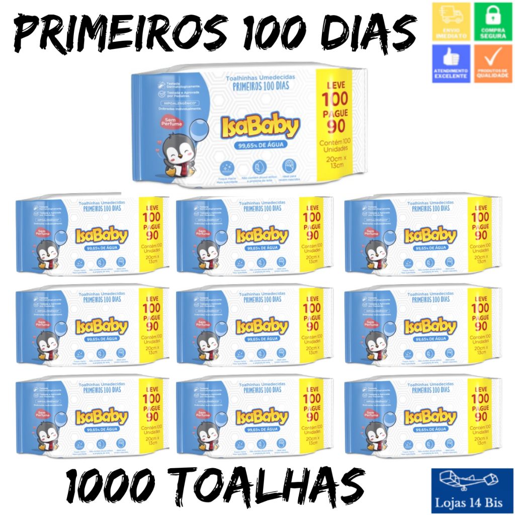 10 Toalhas Umedecida Lenço Isababy 100 Primeiros Dias c/100 Recém Nascidos em Oferta na Shopee
