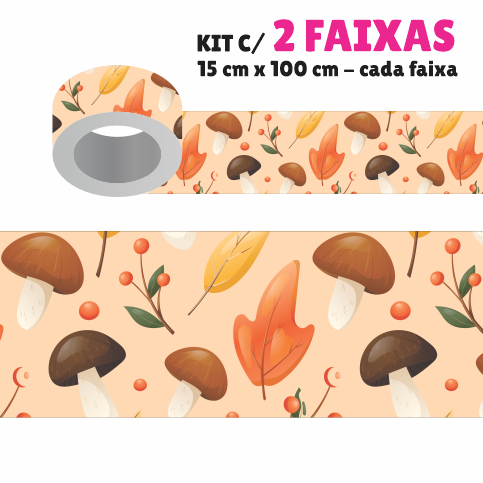 Faixa Decorativa - Kit com 2 Faixas Papel de Parede Border Faixa Adesiva Decoração - OUTONO FOLHAS COGUMELOS