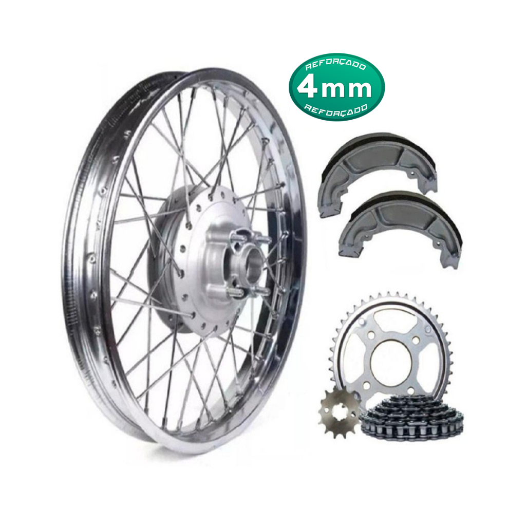 Roda Traseira Cg Fan 125 2009 Em diante Raio 4mm Cromada Alinhada Com Relação E Lona de Freio
