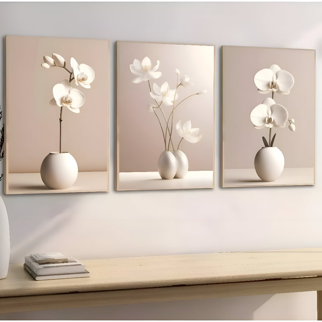 Kit 3 Quadros Decorativos Orquídeas Brancas Copa quarto sala escritório em Oferta na Shopee