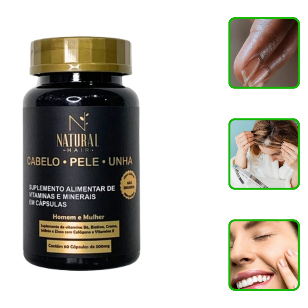 Vitamina Para Cabelo com Biotina Combate Queda Crescimento Rápido Capsulas Natural Hair