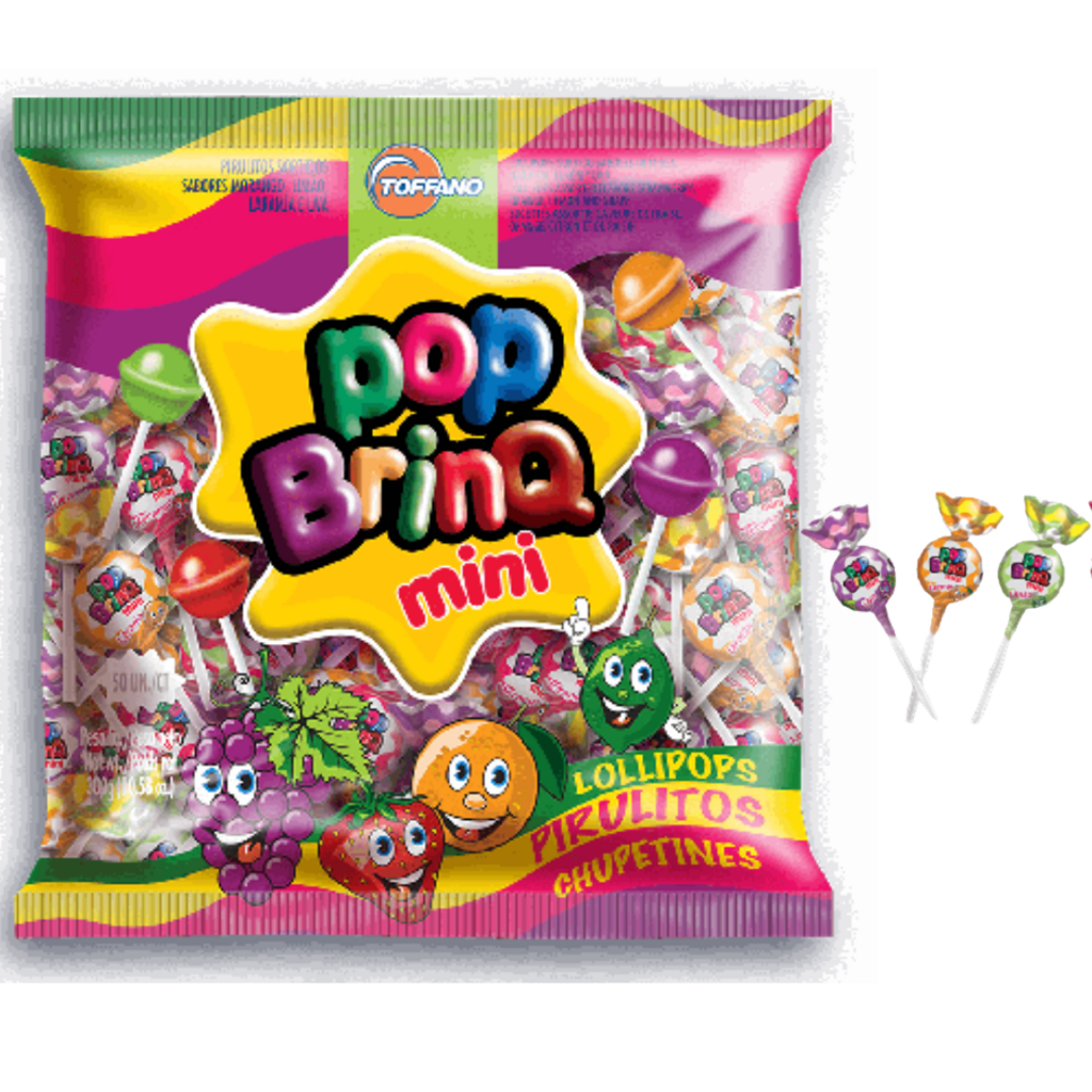 Pirulito Toffano Pop Brinq Mini Frutas Sortidas 50 Unidades 300g