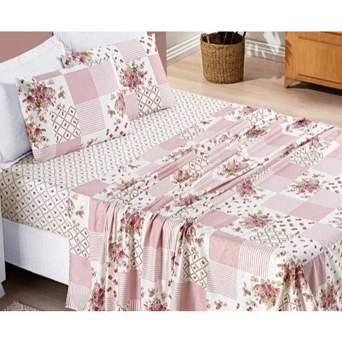 Jogo De Lençol forro de Cama Casal Size 3 Peças Box Estampado Com Elástico Toque Macio Hotel Pousada 200 fios