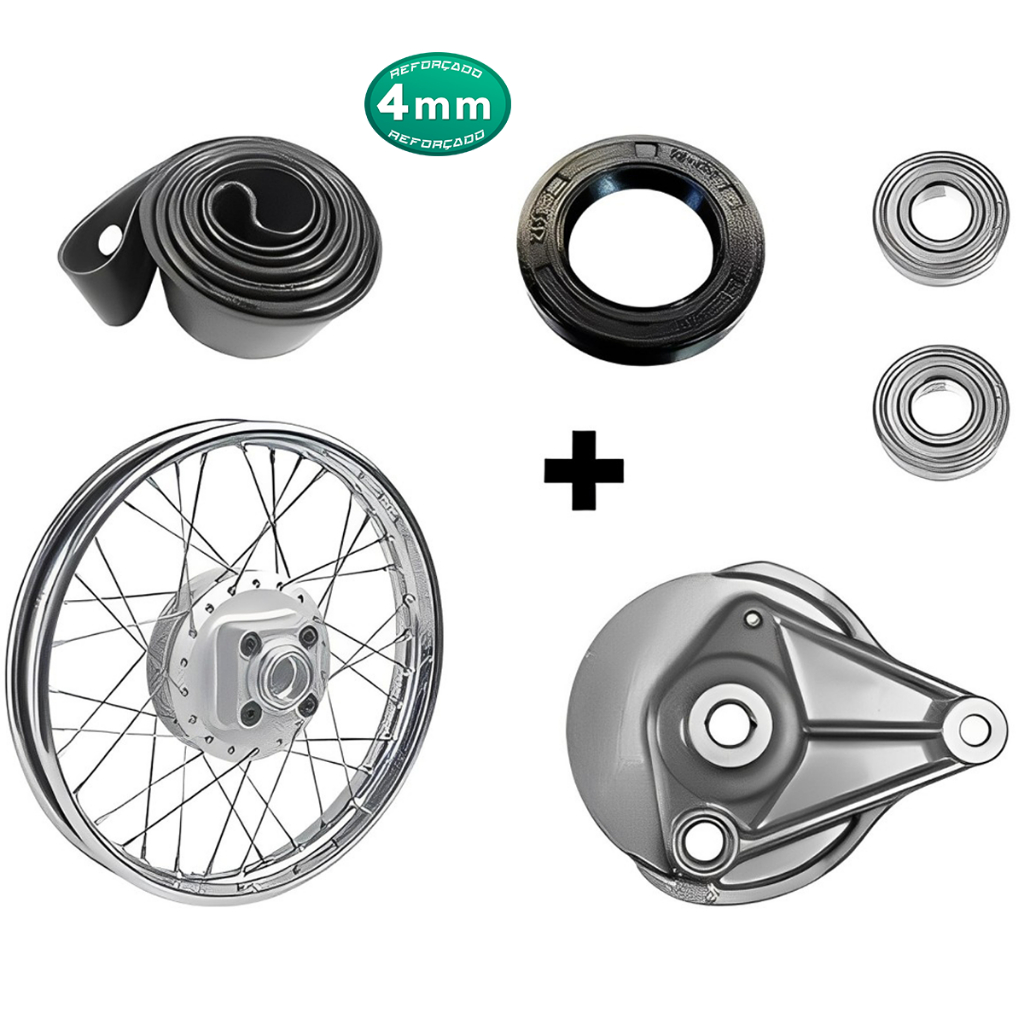Roda Traseira Completa Espelho Rolamentos Cg 125 Titan Fan Ml Today 83-99 Raio 4mm Cromada Alinhada