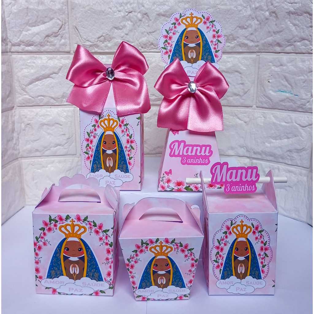 Kit festa da Nossa Senhora Aparecida Batizado PEGUE E MONTE Caixinhas Personalizadas lembrancinhas para Festas