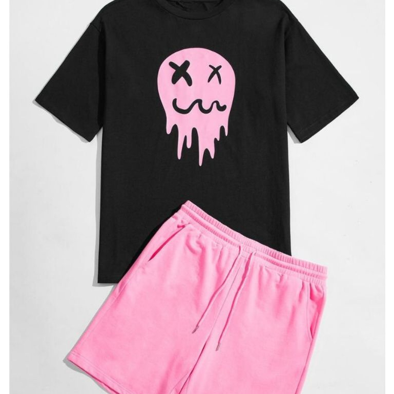 Conjunto Camiseta Oversized Estampa Retro Vintage+Bermuda Moletom Lisa Tecido Confortável