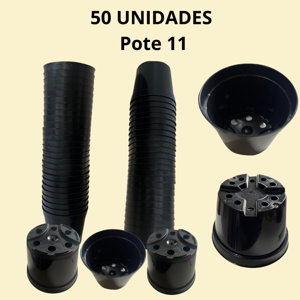 Kit 50 Vasos Pote 11 para Muda/Planta/Suculenta/Violeta/Rosa do Deserto - Cor Preta