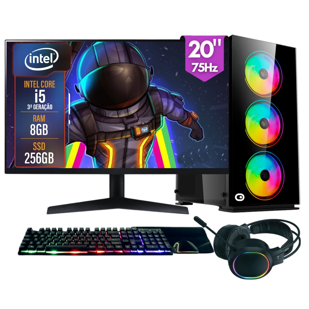 Computador Gamer completo 2Eletro RGB, Intel Core i5, 8GB, SSD 256GB, Monitor 20" - PG2E-1008RG - Computers & Accessories
