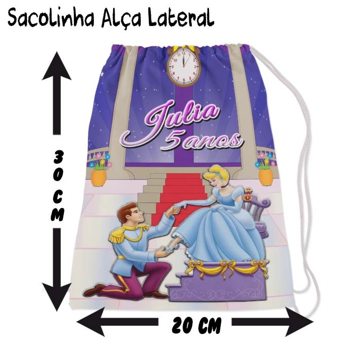 Kit Mochilinha Sacolinha Mochila Saco Sacochila Saquinho Lembrancinha Brinde Aniversario Personalizadas Cinderela