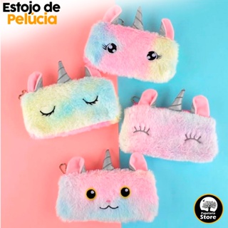 Estojo Fofo Escolar Infantil Colorido de Pelúcia Unicórnio Feminino 20cm x 9cm Porta Lápis em Oferta na Shopee