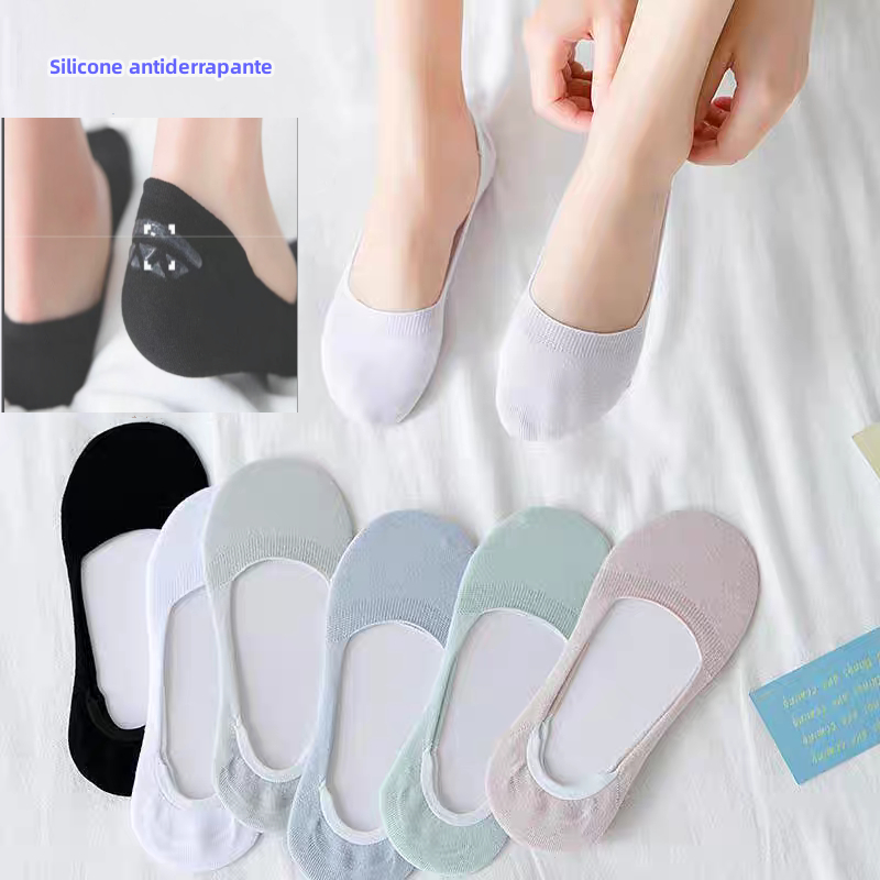 Kit 3/6/12 pares de meias femininas de algodão invisíveis antiderrapantes de silicone 34-38