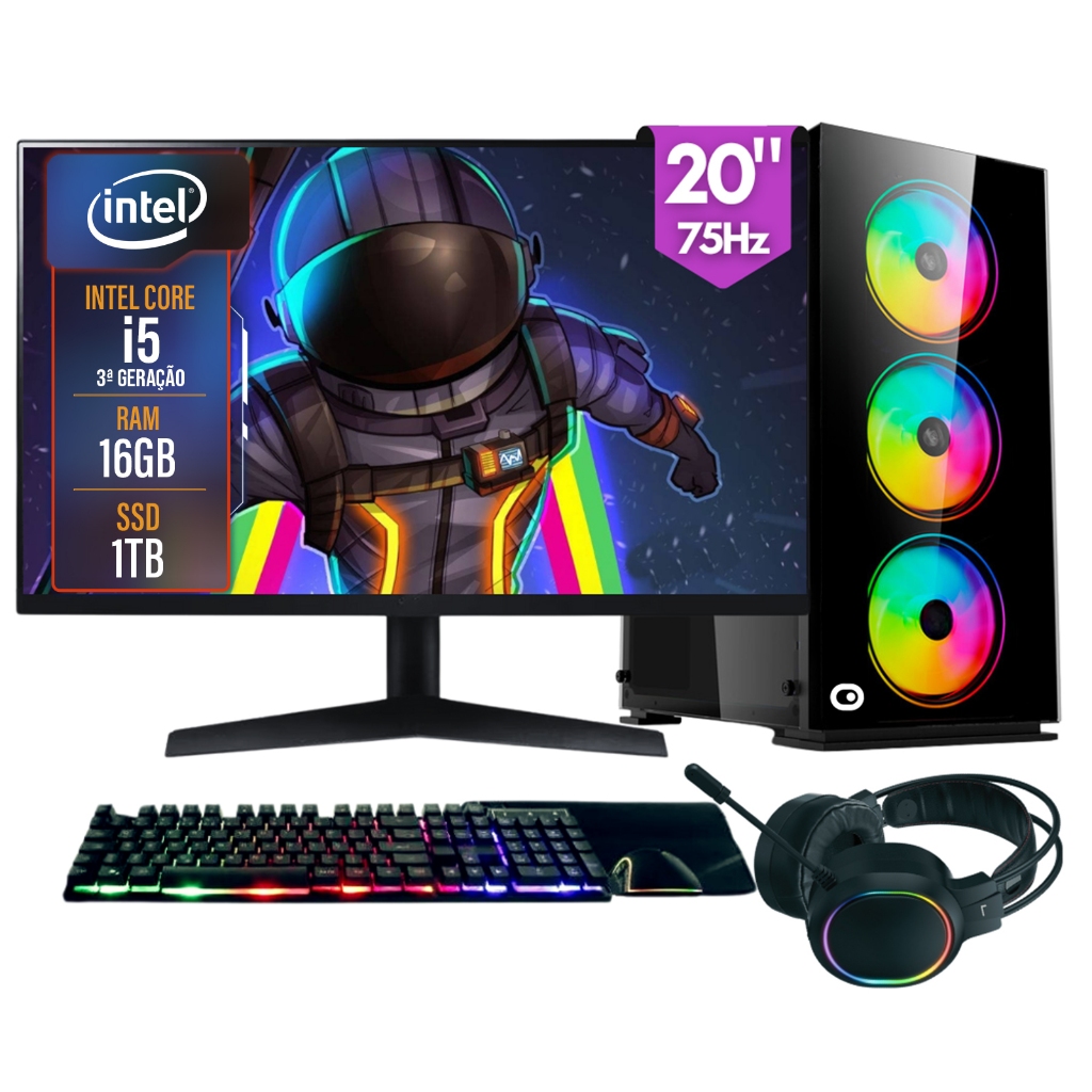 Computador Gamer completo 2Eletro RGB, Intel Core i5, SSD 1TB, Monitor 20" - PG2E-1012RG - Computers & Accessories