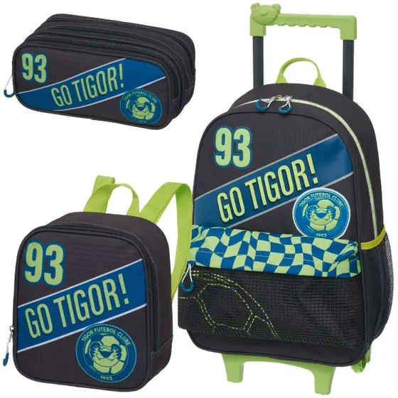 Kit Mochila de Rodinha + Lancheira + Estojo Duplo Tigor T Tigre FC Go Tigor!