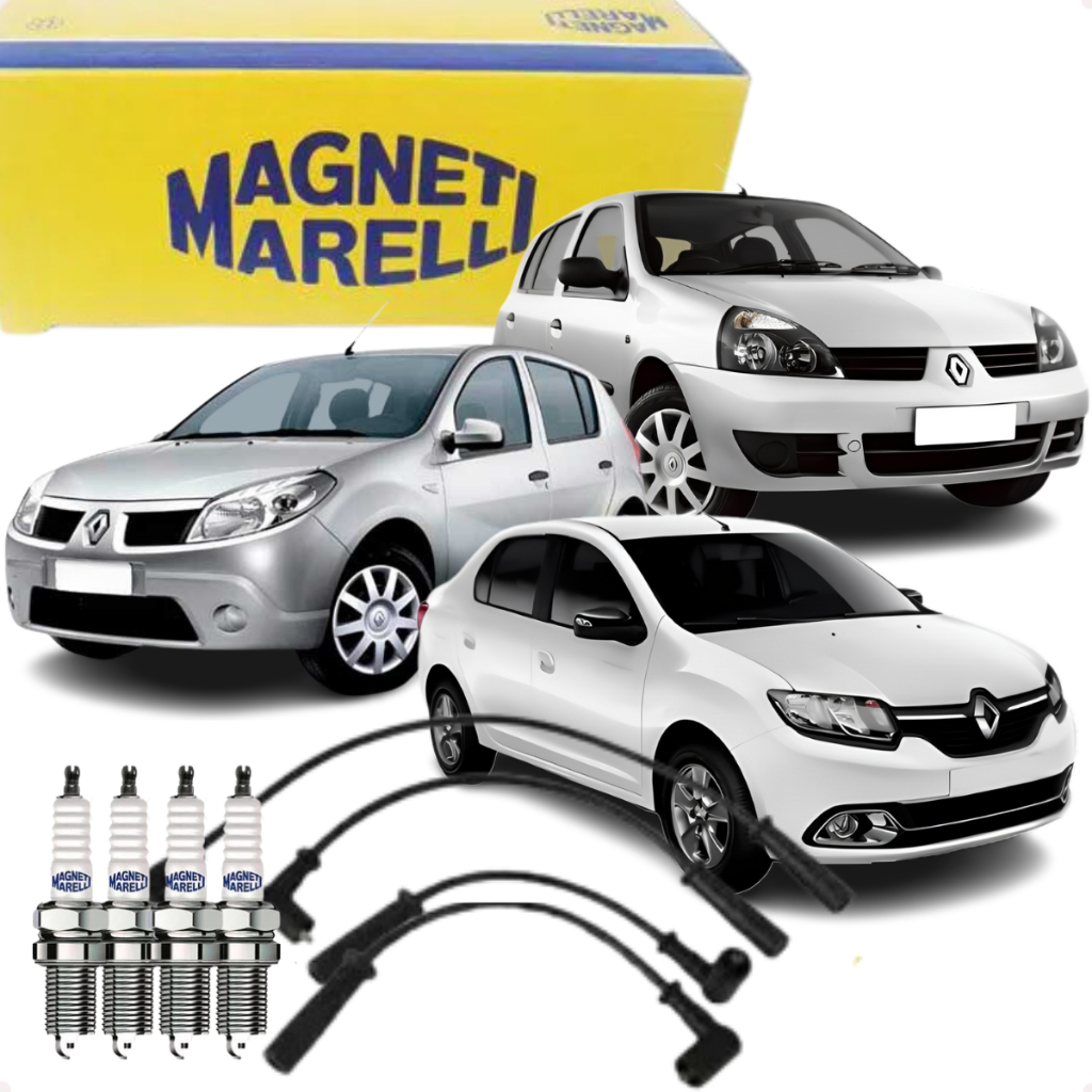 Jogo Cabo + Vela De Ignição Clio Kangoo Megane Logan Sandero 1.6 8v  Original Magneti Marelli 1999 a 2017