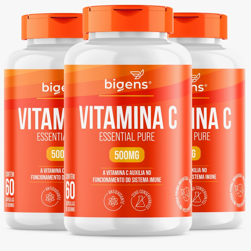 BIGENS KIT 3X VITAMINA C ESSENTIAL PURE, 500MG, 60 CÁPSULAS BIOGENS em Oferta na Shopee