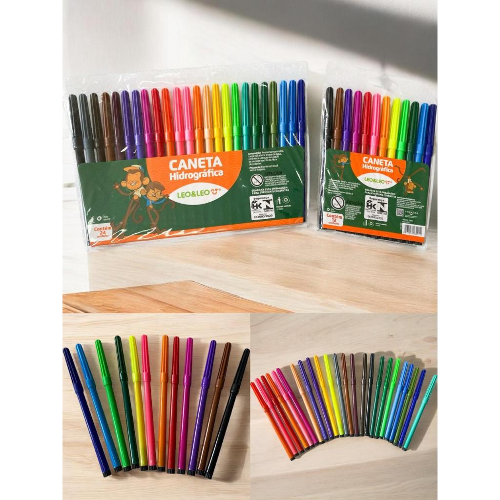 Canetinha Escolar Hidrográfica C/12 OU C/24 Cores Leo&Leo Hidrocolor MATERIAL ESCOLAR 2025