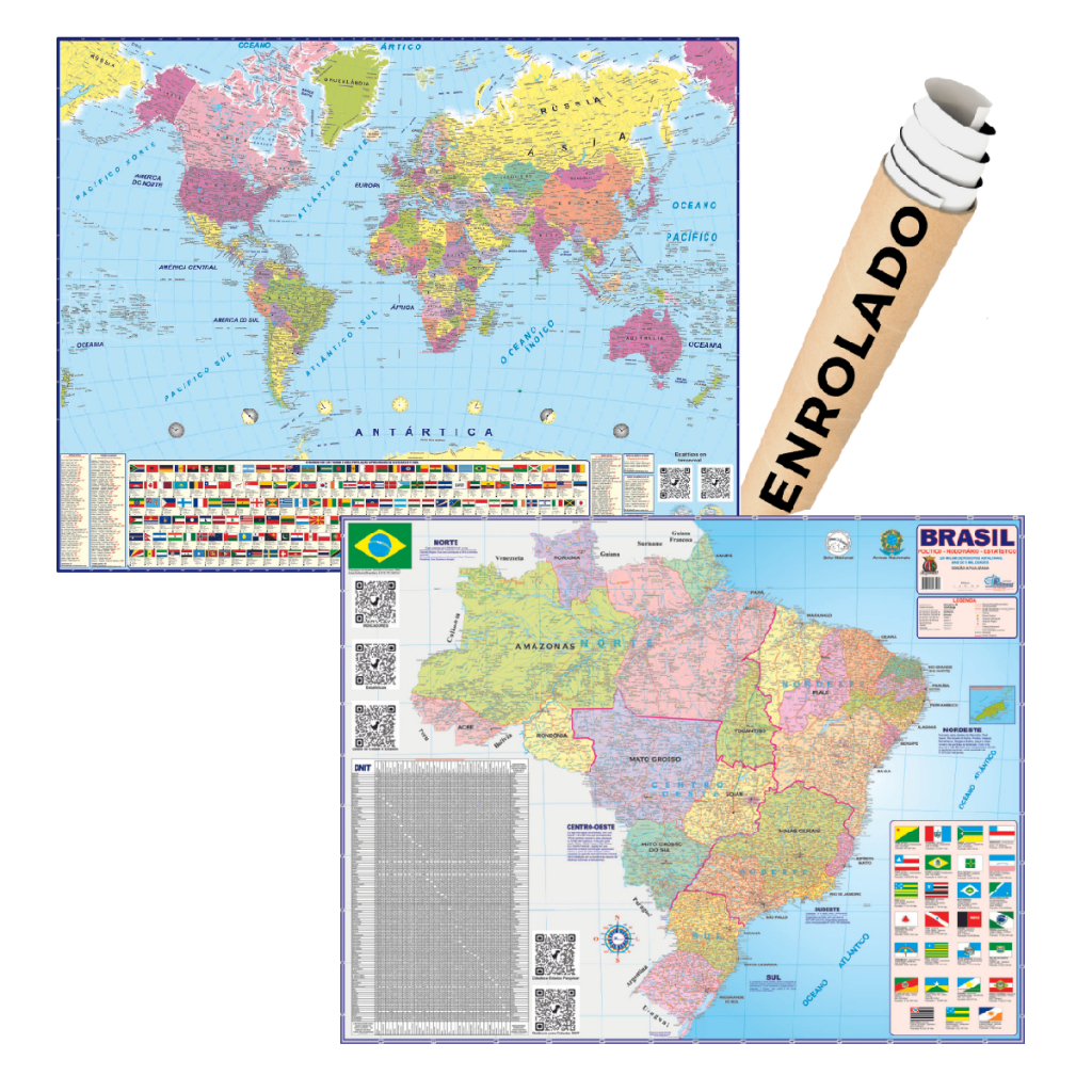 Kit 2 Mapas: Mundi e Brasil Escolar Politico Enrolado Poster Atual  Geografico 2026 em Oferta na Shopee