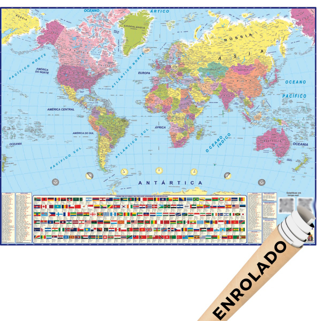 Mapa Mundi Politico Países Capitais Escolar Poster Politico Geografico Planisferio Mundo
