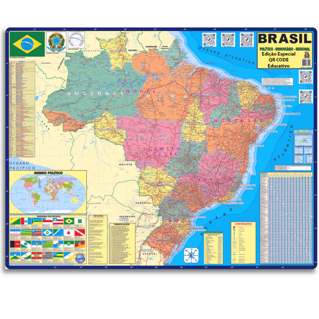 Mapa Brasil Politico Rodoviário Escolar Poster Geográfico Atual Dobrado 2026