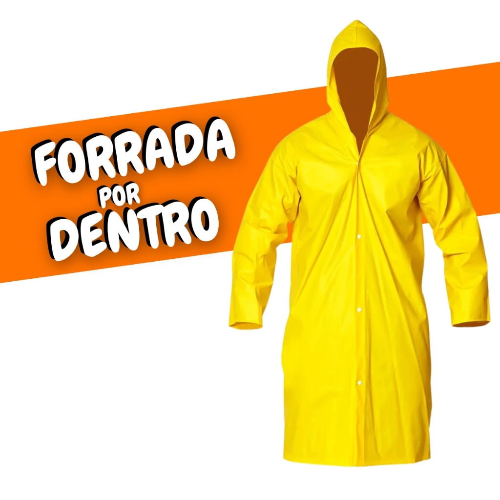 Capa De Chuva Amarela Reforçada Forrada Com Capuz Impermeável Obras