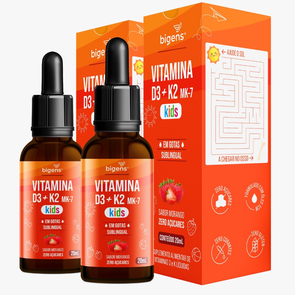 BIGENS KIT 2X VITAMINA D3+K2 MK7 KIDS FRUTAS VERMELHAS 20ML BIOGENS