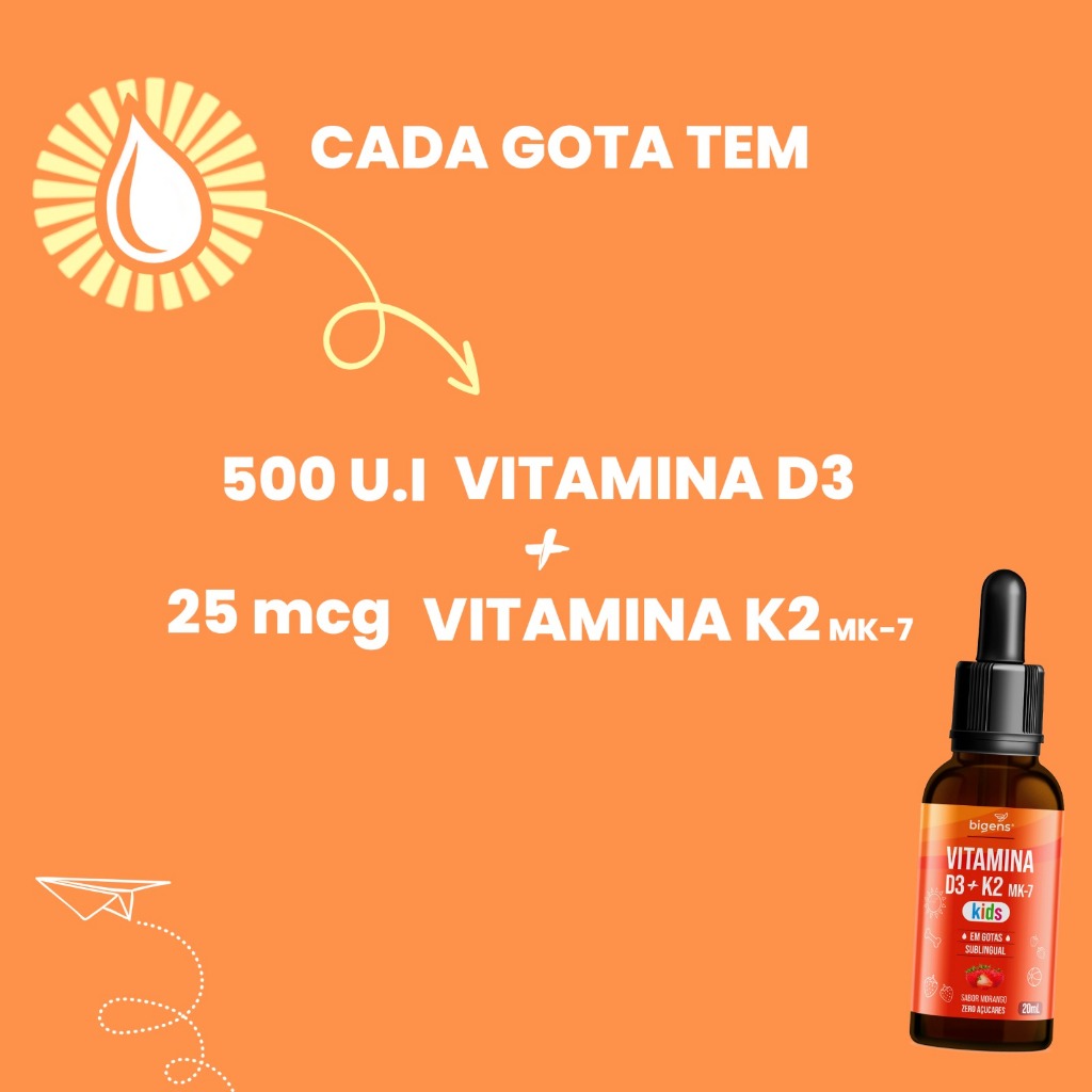 Detalhes do BIGENS KIT 2X VITAMINA D3+K2 MK7 KIDS FRUTAS VERMELHAS 20ML BIOGENS