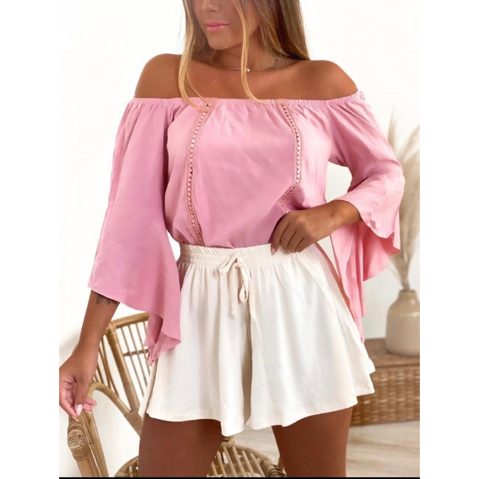 Blusa Ciganinha Manga Flare 3/4 Detalhe Frontal Feminino em Oferta na Shopee