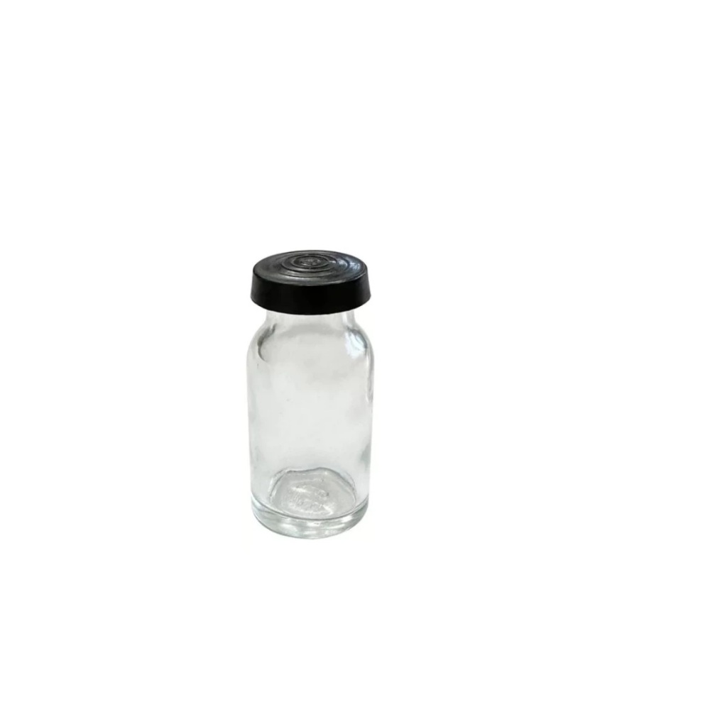 Frasco de Vidro injetavel penicilina 20 ml tampa plastica preta pct 20 un artesanato festa lembrancinha farmacia