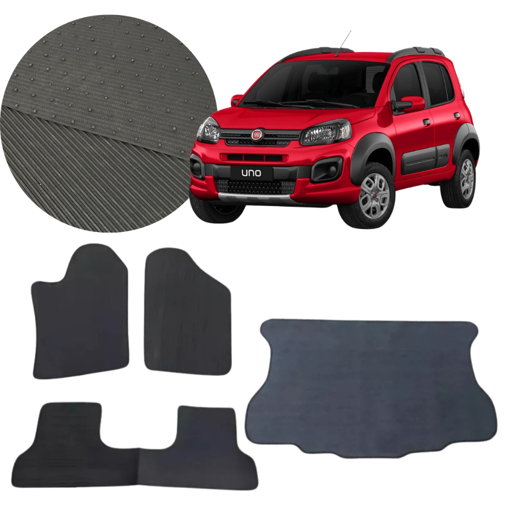 Kit Jogo de Tapetes Fiat Uno Vivace 2010 2011 2012 2013 2014 2015 2016 2017 2018 2019 2020 21 2022 Em PVC + Porta Malas
