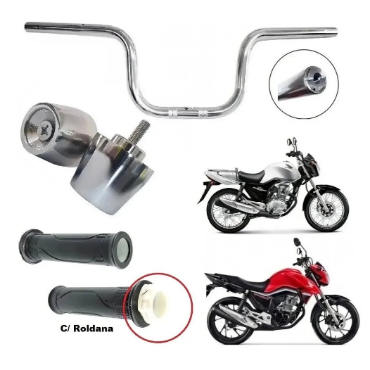 Kit Guidão CG 160 + Manopla Cargo C/ Roldana + Peso Pezinho PCX Cg Fan Start Titan 160/125/150 G76