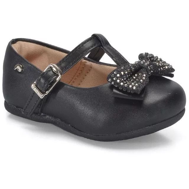 Sapato Infantil Pampili Mini Angel Laço com Glitter e Strass 04.992 Preto