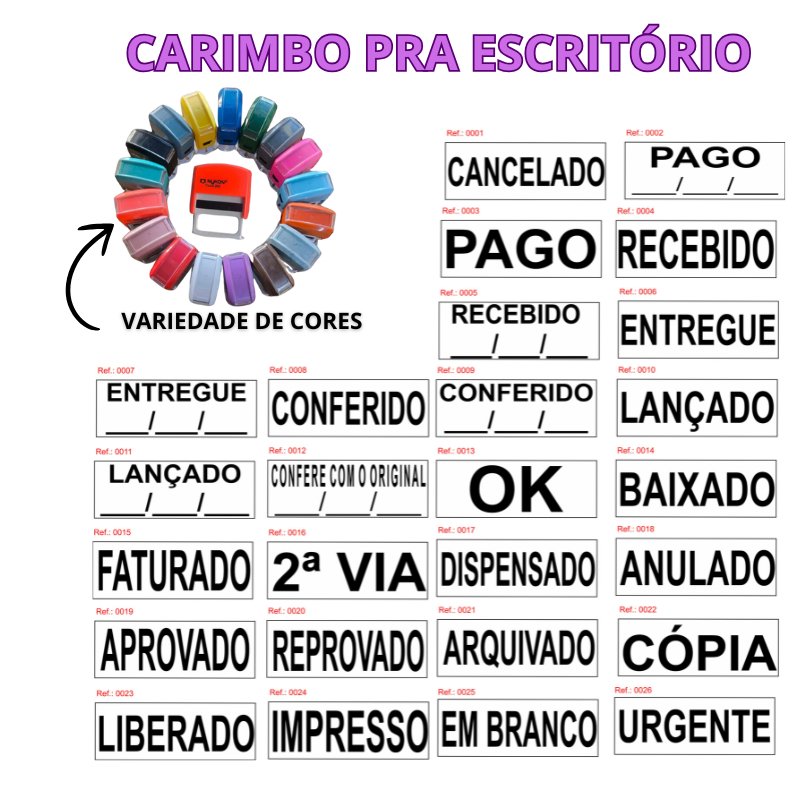 CARIMBO ESCRITÓRIO AUTOMÁTICO NYKON 302 TAM. 14X8MM (CANCELADO, PAGO,ENTREGUE,RECEBIDO,OK,2ºVIA, FATURADO,CANCELADO)